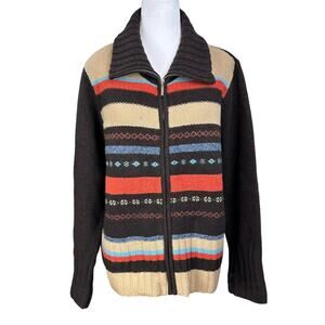 Vintage Crazy Horse Lambs Wool Full Zip Cardigan Sweater Striped Sz XL